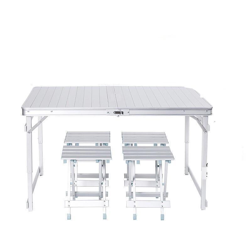 No Umbrella Hole 1 Table 4 Chairs Folding Table Outdoor Furniture Portable Folding Table And Chair Combination Aluminum Alloy Table Picnic Table Barbecue Table Exhibition Industry Advertising Table Publicity Table Stall Table And Chair