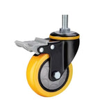 3 Inch Lead Screw Plastic Double Brake Orange Yellow Polyurethane (PU) Caster Medium Single Ball Bearing Universal Wheel 4 Sets / Set