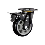 8 Inch Plate Swivel Casters with Double Brake Heavy Duty Wheel Gray Core Black Polyurethane Caster Universal Wheel - 1Pcs