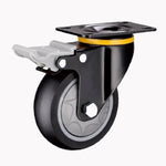 3 Inch Flat Bottom Plastic Double Brake Black Polyurethane (PU) Caster Medium Universal Wheel 4 Sets / Set