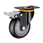 4Pcs 4-Inch Flat Bottom Plastic Casters with Double Brake Black Artificial Rubber Caster Medium Duty Universal Wheels - 4Pcs