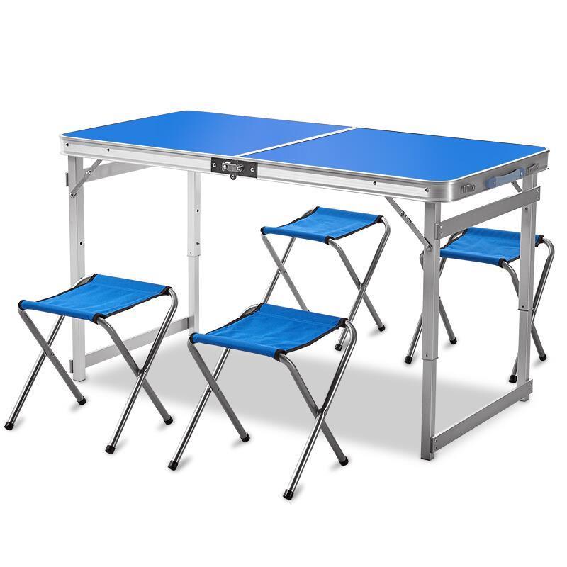 Outdoor Folding Table And Chair Set Portable Table And Chair Picnic Barbecue Table And Chair 1 Table 4 Stool Blue