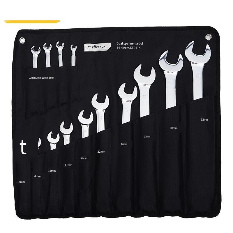 Open End Box Spanner Dual Purpose Spanner Tool Set Open End Mechanical Hand Set Mirror Dual Purpose Spanner 8-32 mm 14 Pieces