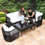 Balcony Table And Chair Three Piece Set Nordic Fashion Simple Rattan Chair Leisure Rattan Outdoor Chair 1 Double Chair + 2 Single Chair + Tea Table