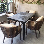 Outdoor Table And Chair Villa Garden Leisure Terrace Rattan Chair Plastic Wood Table Combination Rattan Dark Coffee Color 4 Chairs + 120cm Black Mosaic Long Table (cushion + Pillow)