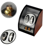 CHIYODA Automatic Dual Watch Winder Handmade Wooden Watch Box With Curved Window, Double Quiet Japanese Motor And 12 Rotation Modes