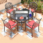 Outdoor Barbecue Table and Chairs Cast Aluminum Alloy Smokeless Multi-Functional BBQ Dining Sets for Courtyard Garden (4 Chairs+137cm Round Table)