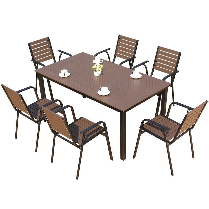 6 Chairs+160cm Parquet long Table Outdoor Tables And Chairs Villa Courtyard Garden Terrace Leisure Tables And Chairs Iron Art Outdoor Open Balcony All Aluminum Alloy Tables And Chairs