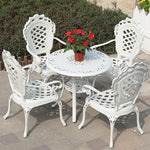 Outdoor Cast Aluminum Table Chair Courtyard Garden Villa Balcony Iron Art Leisure Waterproof And Sunscreen Simple European Style Three Or Five Piece Set Simple Combination 4 + 1 Combination 100cm Diameter Orchid Round Table (white)