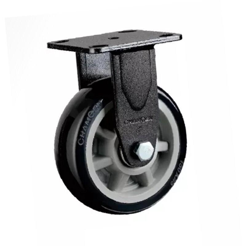 8 Inch Fixed Heavy Duty Casters 4Pcs Gray Core Black Polyurethane (PU) Caster with Double Ball Bearings Directional Wheel - 4Pcs