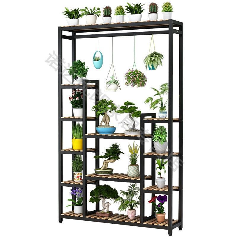 Green Plant Rack Flower Rack Iron Simple Flower Rack Flower Rack Green Rose Pot Rack Black Rack + Carbonized Wood 148*30*205