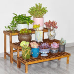 Solid Wood Flower Rack Flower Stool Living Room Flower Pot Simple Modern Balcony Wooden Ladder Meat Green Basket Plant Combination Carbonization Ladder 58cm Large Medium And Small Combination