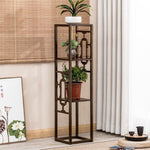 Flower Rack Solid Wood Living Room Indoor Floor Type Green Rack Flower Table Balcony Flower Rack Storage Rack Antique Walnut Color (fourth Floor)