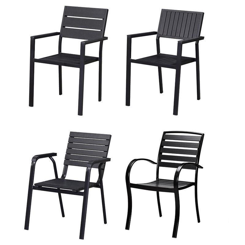 Outdoor Table And Chair Courtyard Plastic Wood Balcony Combination Antiseptic Wood Garden Furniture Coffee 4 Vertical Pattern Chair + 1.2m Long Table