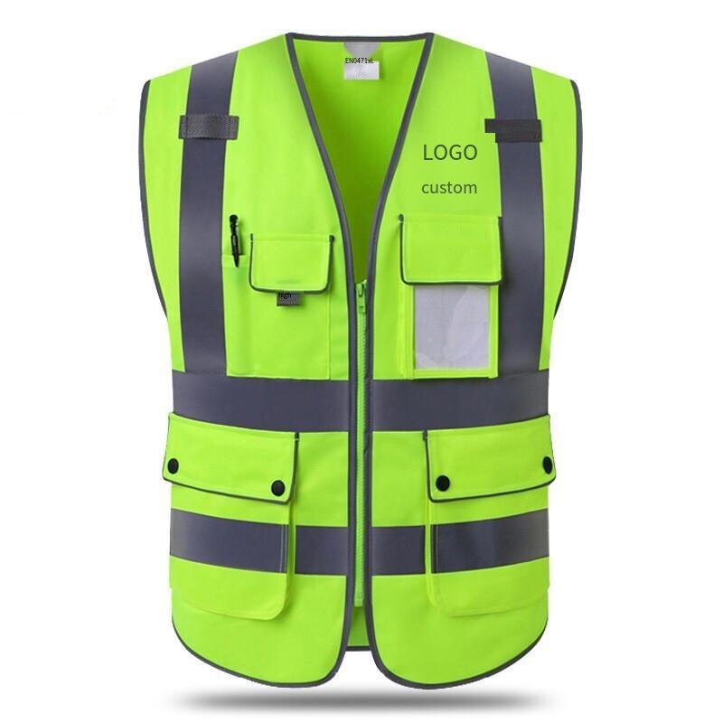 Reflective Vest  Zipper Reflective Vest Fluorescent Yellow Green Car Traffic Safety Warning Vest 4 Reflective Strips Environmental Sanitation Construction Duty Riding Safety Suit Fluorescent Color