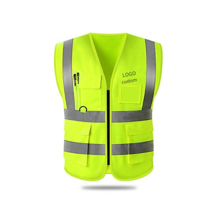 Reflective Clothing With Multi Pocket Zipper Can Be Customized With Logo High Visibility Safety Vest with Pockets