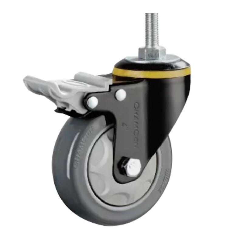 3 Inch Medium Duty PU Casters 4pcs Set with Double Brake Dark Gray Polyurethane Casters with Double Ball Bearing Universal Wheel - 4pcs