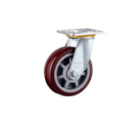 8 Inch Plate Swivel Casters 4Pcs Heavy Duty Wheels Flat Bottom Movable Jujube Red Polyurethane Universal Wheel - 4Pcs