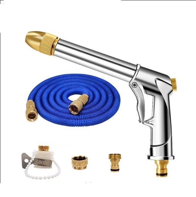 Car Washing Water Gun High Pressure Portable Vehicle Mounted Water Spray Gun With Telescopic Pressurized Water Pipe Hose Nozzle Set Household Garden Watering Artifact [double Pressurized Alloy Gun Body] 22 Meters After Water Injection