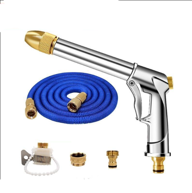 Car Washing Water Gun High Pressure Portable Vehicle Mounted Water Spray Gun With Telescopic Pressurized Water Pipe Hose Nozzle Set Household Garden Watering Artifact [double Pressurized Alloy Gun Body] 30m After Water Injection