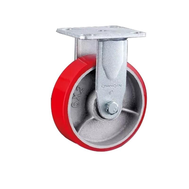 8-inch Fixed Heavy Duty Casters Iron Core Red Polyurethane Caster Directional Wheel - 1Pcs