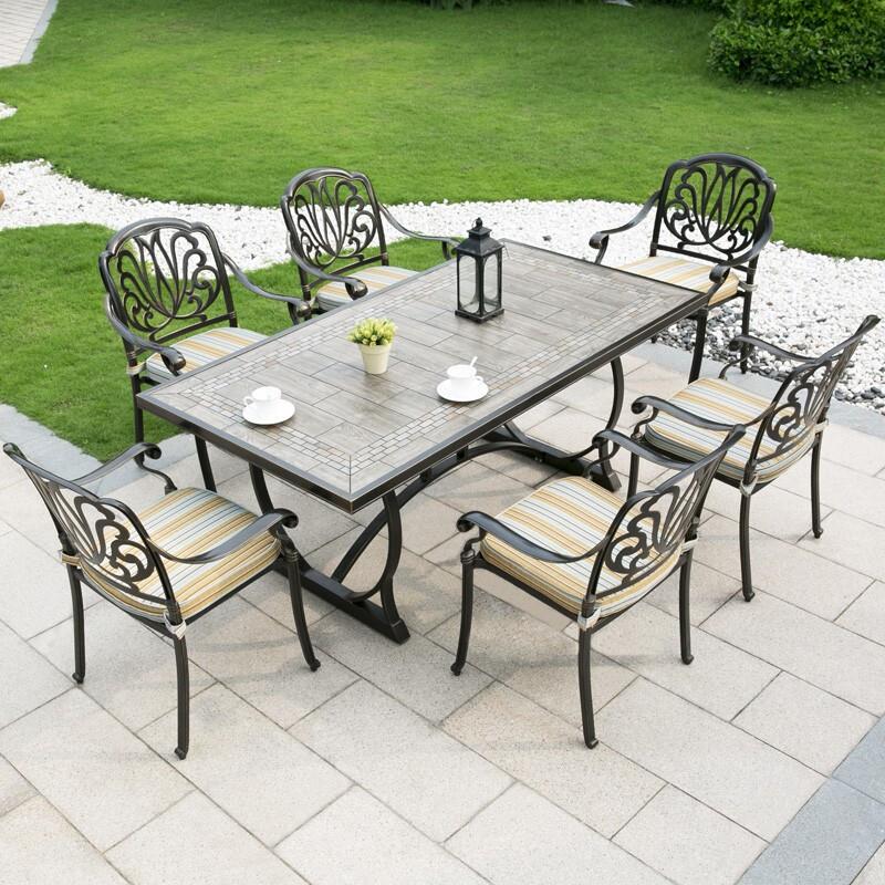 Courtyard Tables And Chairs Rain Proof Sun Proof Anti-corrosion Cast Aluminum Outdoor Courtyard Tables And Chairs Combination Outdoor 6 Chairs 1 Table