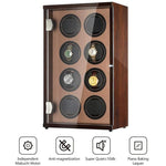 CHIYODA Watch Winder, 8 Watch Winder For Men's And Women's Automatic Watch With 8 Mabuchi Motor, LCD Digital Display And High Gloss Brown