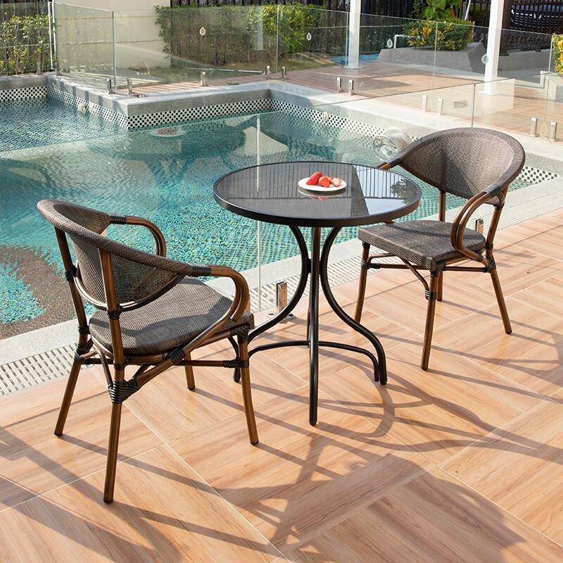 Outdoor Table And Chair Rattan Chair Balcony Table And Chair Three Piece Set Leisure Courtyard Outdoor Tea Table 1 Table 2 Chairs
