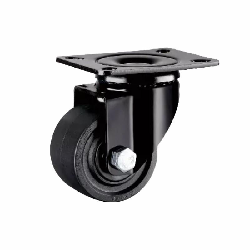 4Pcs Pack Double Brake Black Casters 5 Inch Plate Swivel Wheel Polyurethane (PU) Caster Medium Duty Universal Wheel - 4Pcs