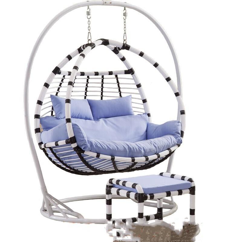 Hanging Basket Hanging Chair Indoor Double Swing Hammock Balcony Hanging Basket Chair Adult Cradle Chair Black And White Thick Rattan